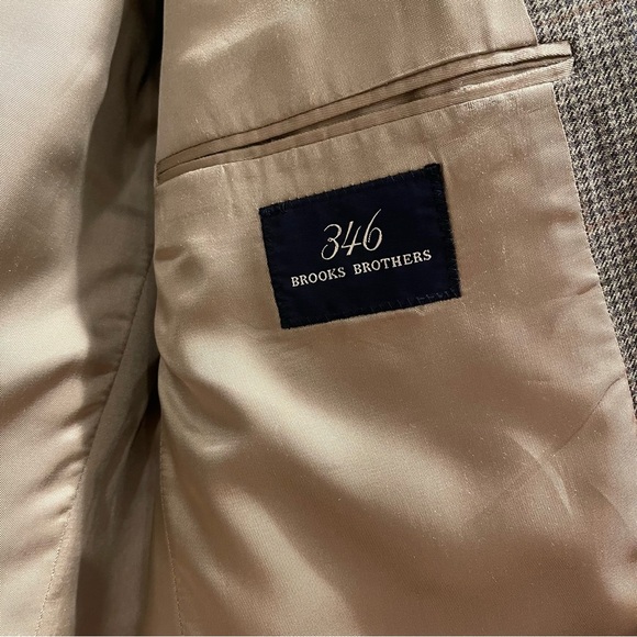 Brooks Brothers 346 Men's 42R Silk Wool Houndstooth Beige Suit Jacket Blazer - Picture 3 of 12